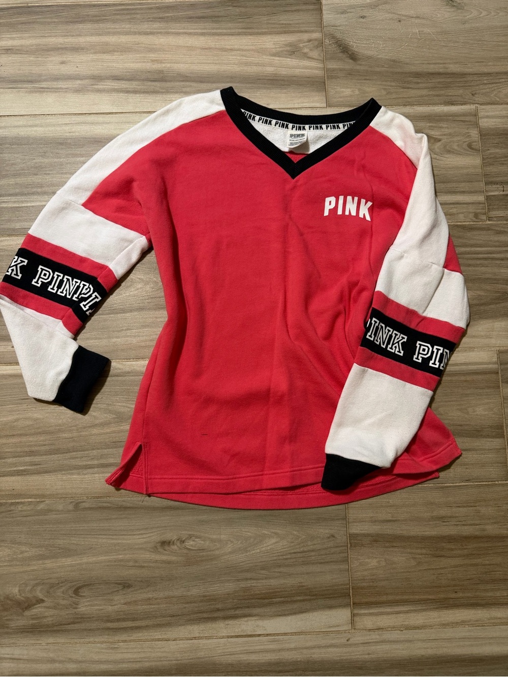 Victoria's Secret PINK White, Pink & Black V-Neck Pullover